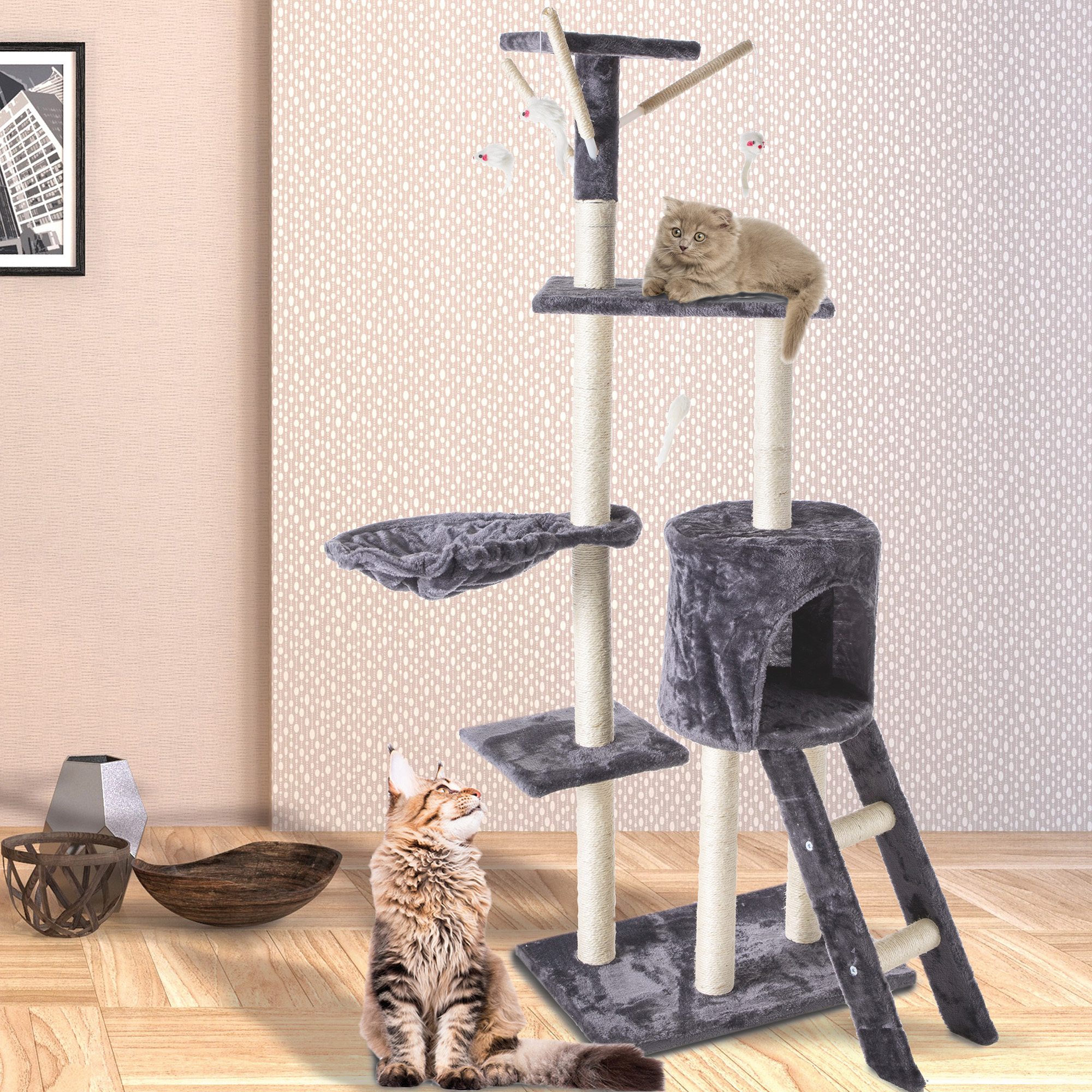 Arbre à chat avec accessoires 138 cm – Gris