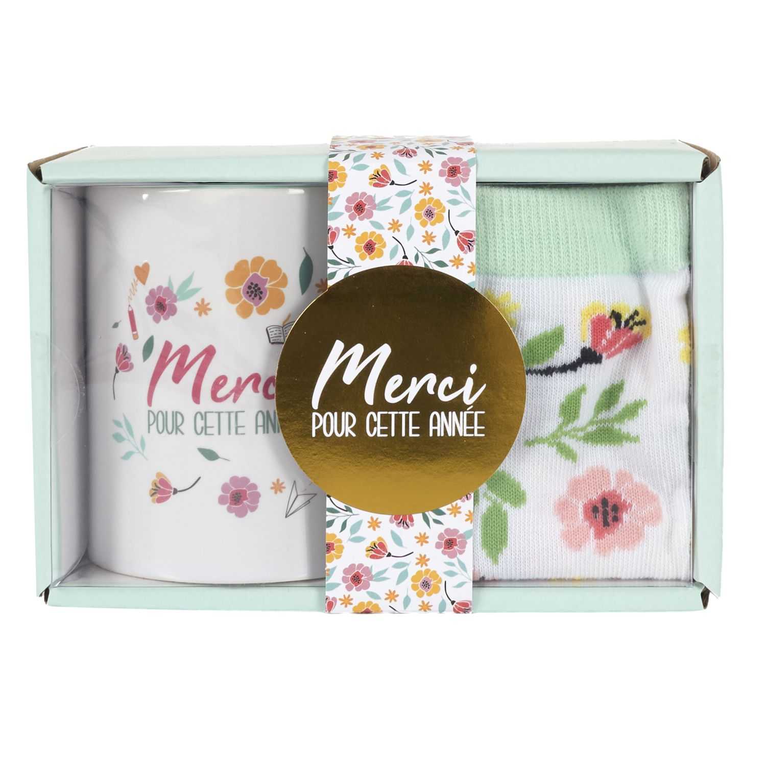Coffret bougies et chaussettes " Merci pour cette année !"